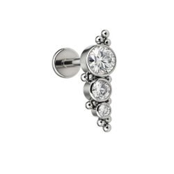 Labret di Titanio ASTM F136 Cluster 3 Zirconi e 10 Beads Crescente