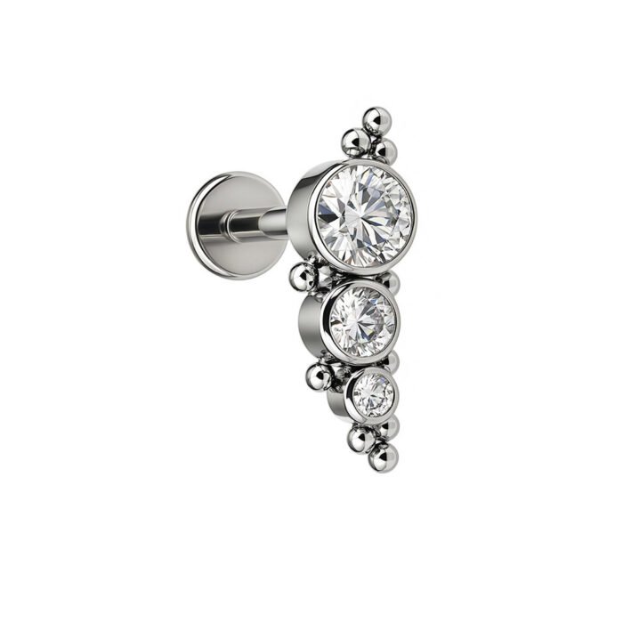 Labret di Titanio ASTM F136 Cluster 3 Zirconi e 10 Beads Crescente