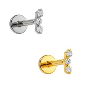 Labret di Titanio con 3 Zirconi Push Pin