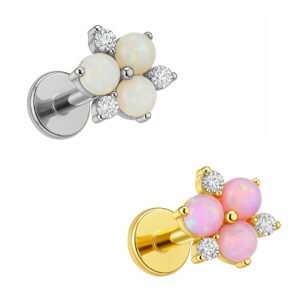 Labret Fiore Trillion di Titanio ASTM F136 con Opale