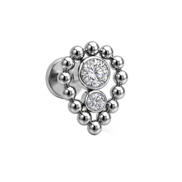 Labret Goccia di Beads con 2 Zirconi in Titanio ASTM F136