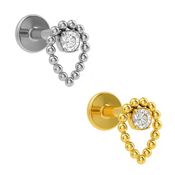 Labret Goccia di Beads con Pietra in Titanio ASTM F136