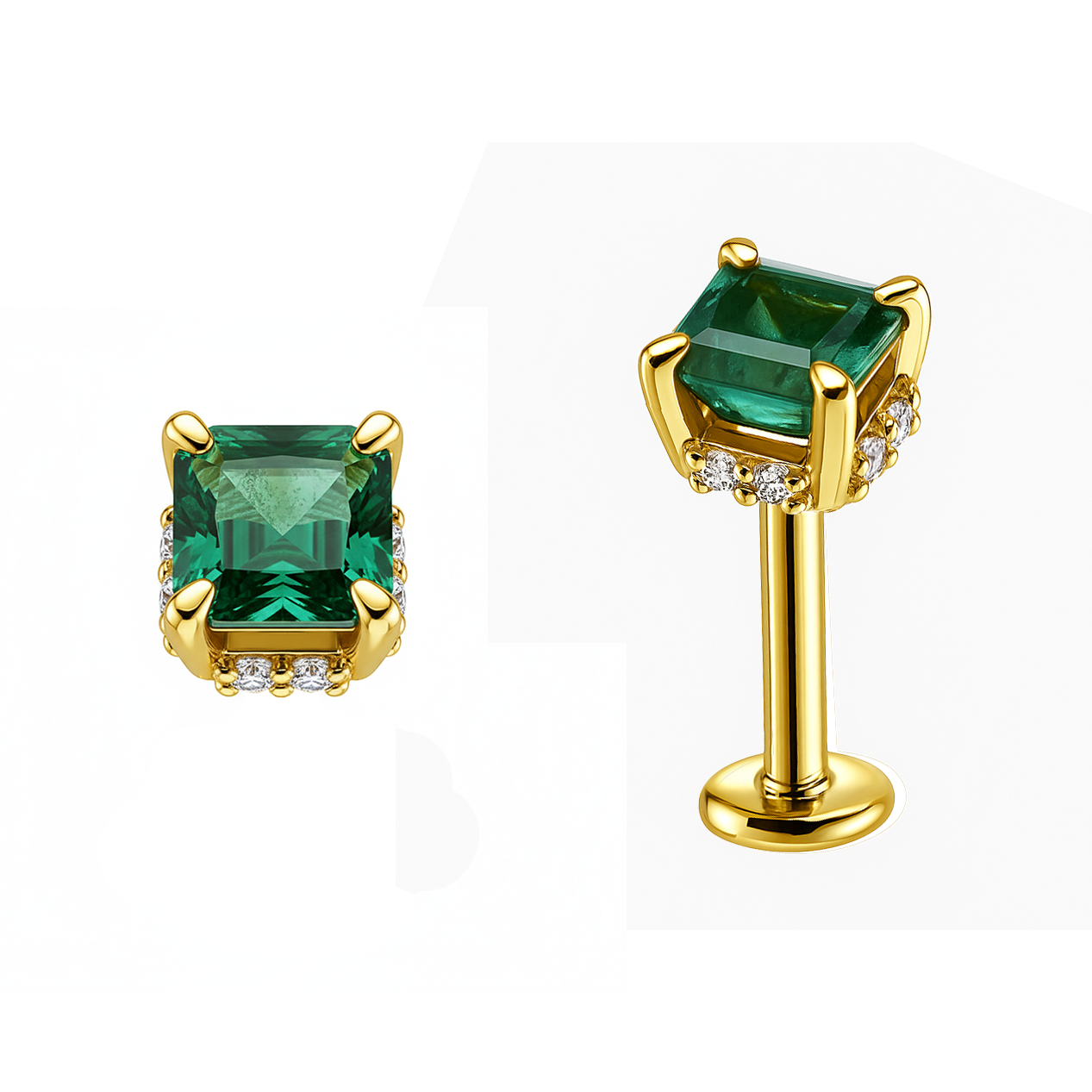 Labret in Oro 18k con Smeraldo Brasiliano e Diamanti Sintetici
