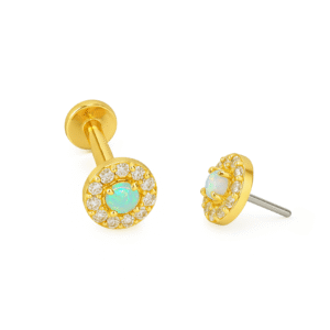 Labret in Oro 18k Incastonato di Zirconie Premium e Opale Sintetici