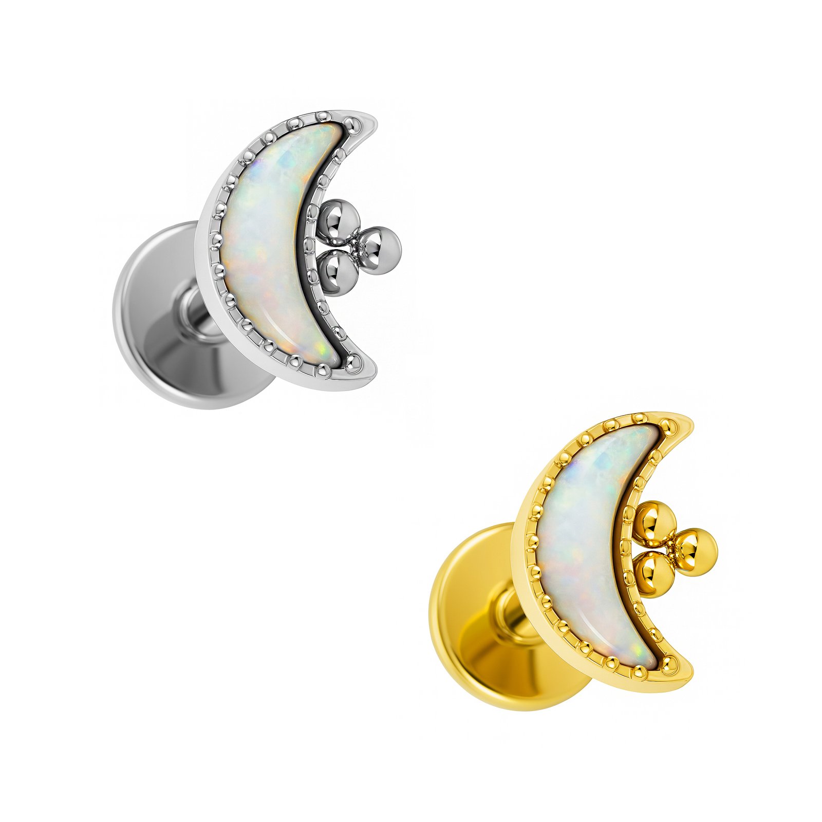 Labret Luna Crescente Opale con Beads in Titanio ASTM F136