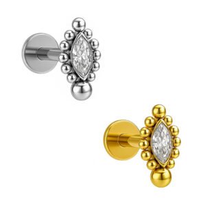 Labret Navette di Zirconi con Beads in Titanio ASTM F136