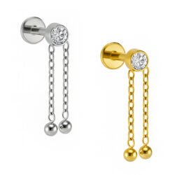 Labret Punto di Luce con 2 Catene e Beads in Titanio ASTM F136