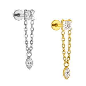 Labret Quadrato con Catene e Marquise in Titanio ASTM F136