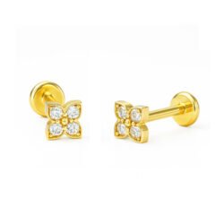 Labret Quadrifoglio in Oro 18k con Zirconi Premium