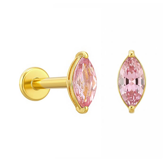 Navette Labret in Oro 18k con Zaffiro Rosa