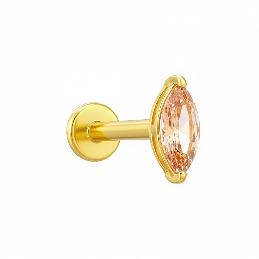 Navette Labret in Oro 18k con Zaffiro Rosa
