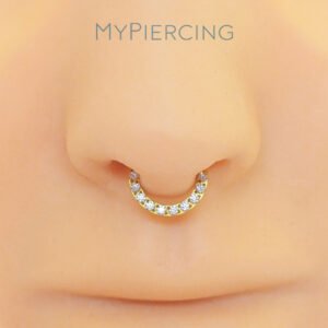 Anello Clicker Spesso con Zirconi Frontale in Titanio ASTM F136