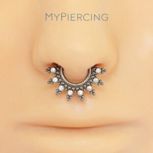 Anello Clicker Dervilhe 7 Zirconi e 45 Beads in Titanio ASTM F136