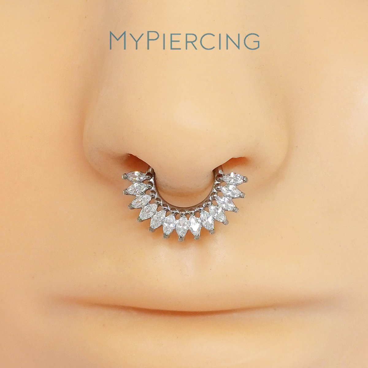 Anello Ventaglio di Zirconi Navette in Titanio ASTM F136 - immagine 2