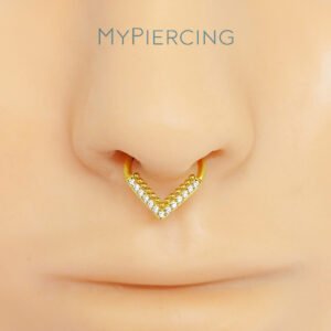 Anello Clicker V di Titanio ASTM F136 con Zirconi e Beads