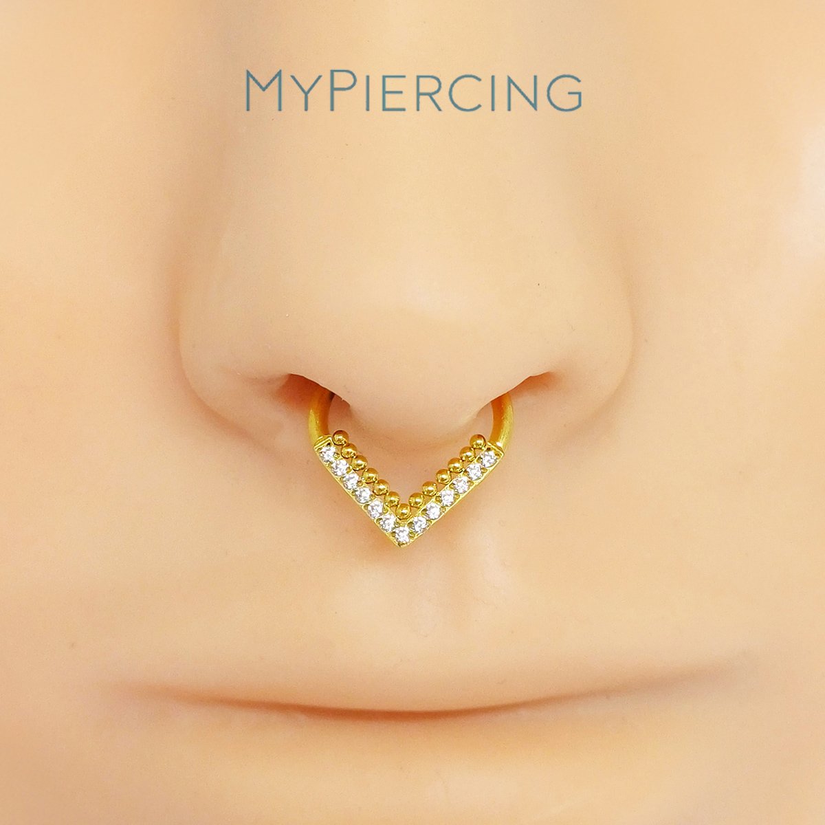 Anello Clicker V di Titanio ASTM F136 con Zirconi e Beads - immagine 2