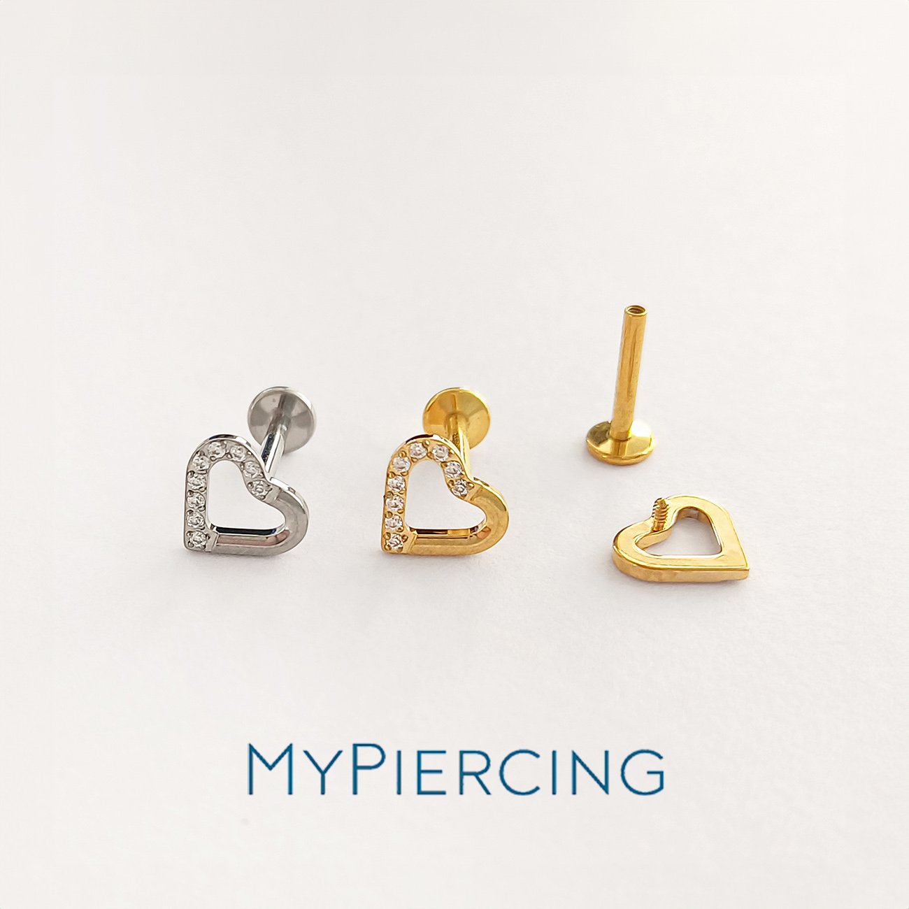 Labret Cuore Mezzo Incastonato di Zirconia in Titanio ASTM F136 - immagine 3