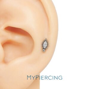 Labret Navette di Zirconi con Beads in Titanio ASTM F136