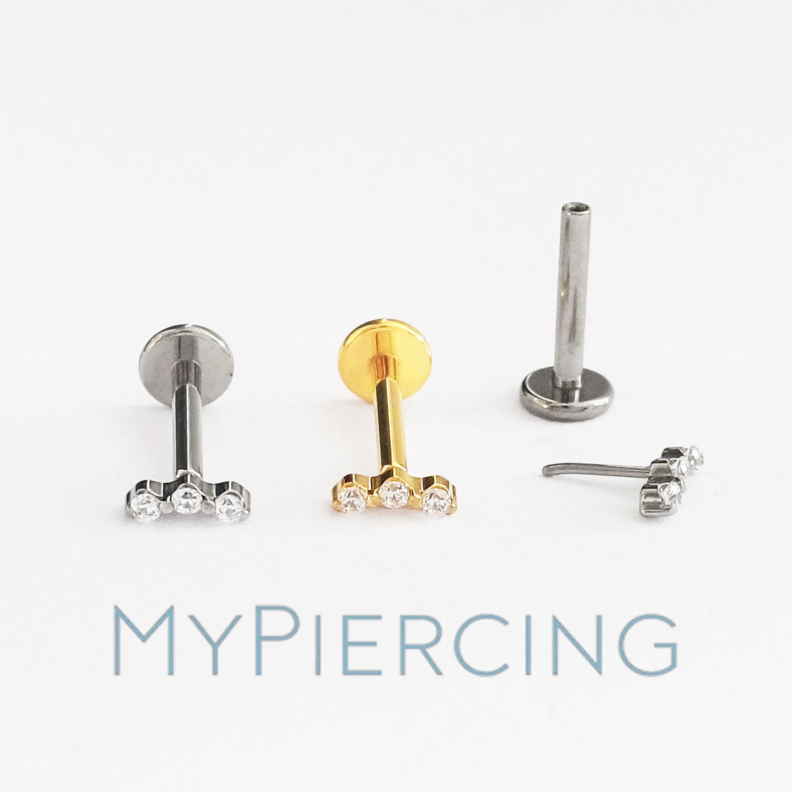 Labret di Titanio con 3 Zirconi Push Pin - immagine 2