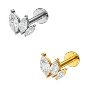 Labret Cluster Crescente di Zirconi Navette in Titanio