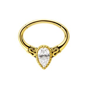 Anello Clicker in Oro 18k con Goccia Zirconia Premium