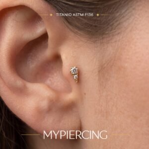 Labret in Titanio con Design Geometrico e Due Zirconi
