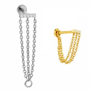 Labret in titanio con trio di catene