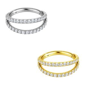 Anello Clicker di Titanio ASTM F136 Doppio Incassato di Zirconi