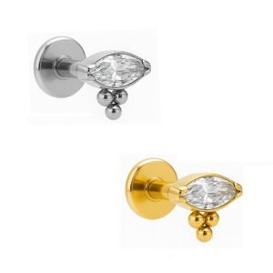 Labret Navetta di Zirconia con Beads di Titanio