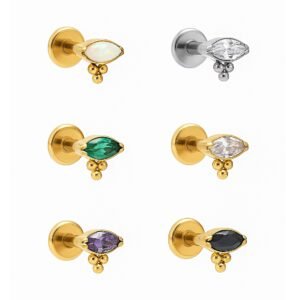 Labret Navetta di Zirconia con Beads di Titanio