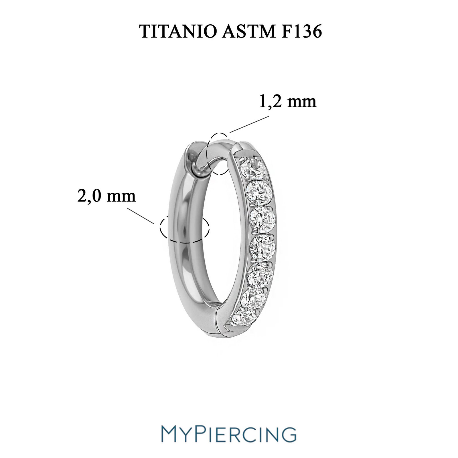 Orecchino A Cerchio Pietra 1,6 Di Titanio ASTM F136 Con Zirconi Doppia Faccia - immagine 2