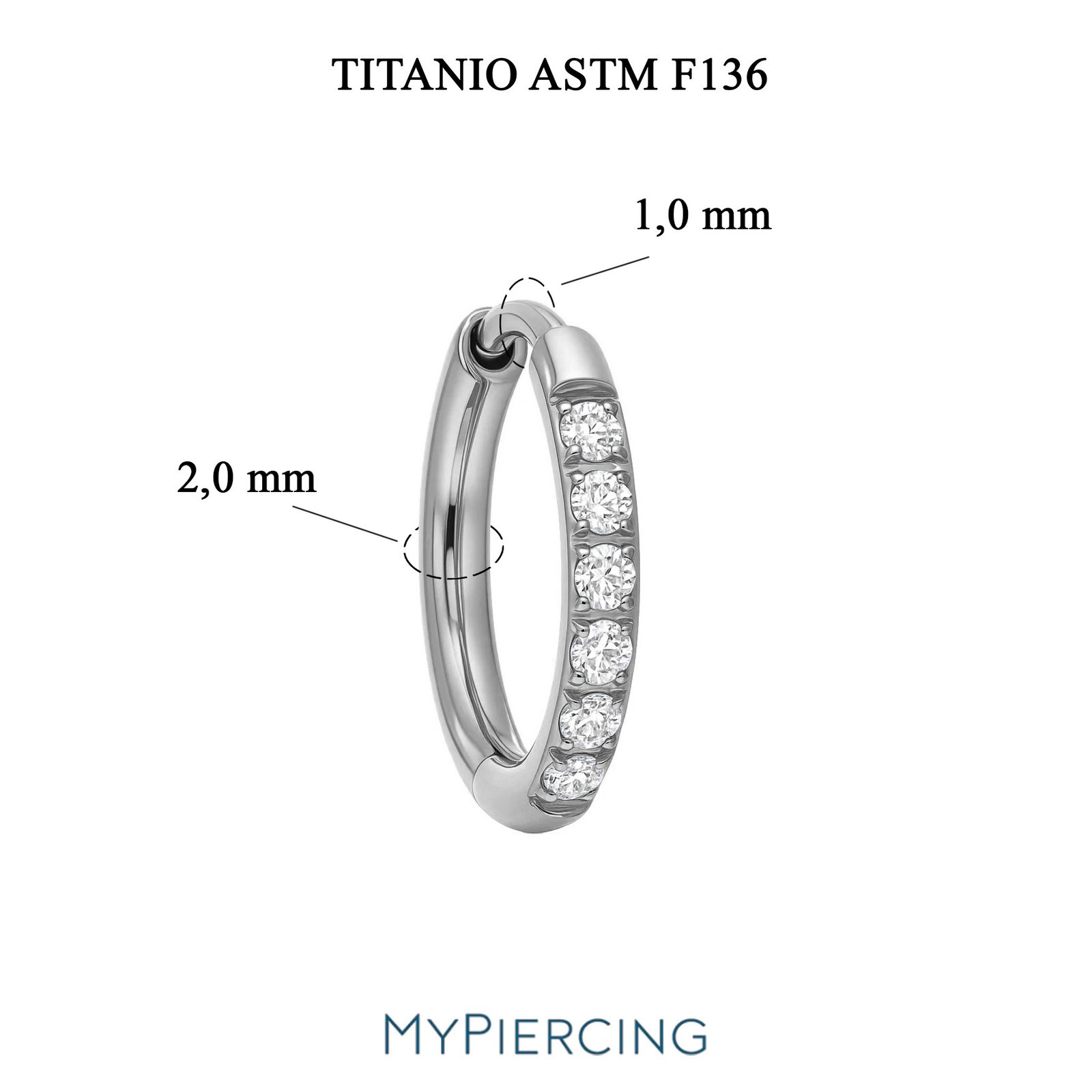 Orecchino A Cerchio Con Zirconi 1,6 Di Titanio ASTM F136 - immagine 2
