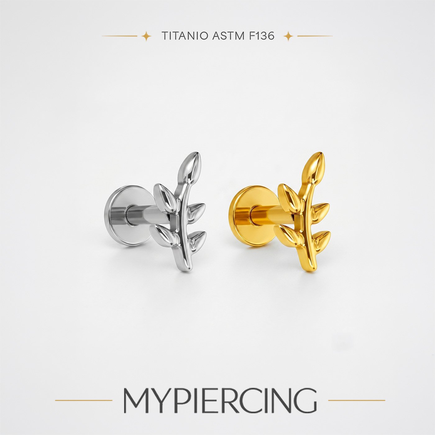 Foglia di Alloro Labret in Titanio ASTM F136 Push Pin - immagine 2