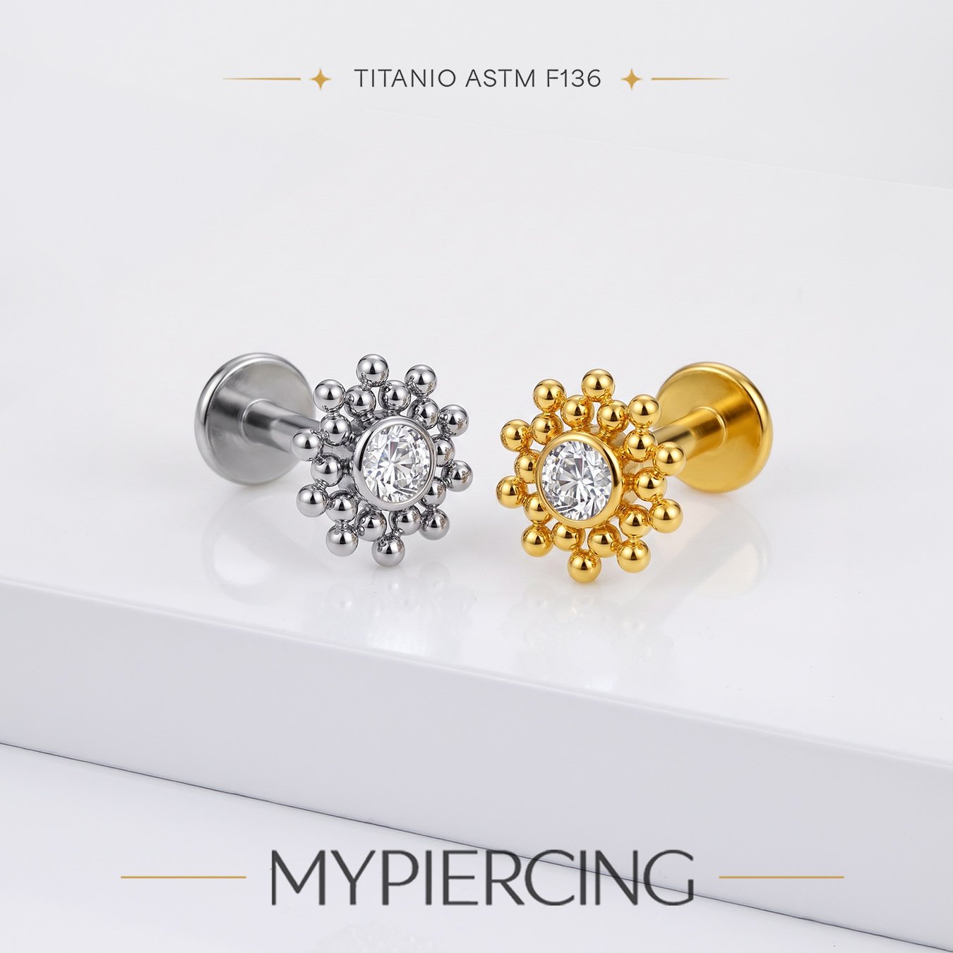 Labret Sole Duppio di Titanio ASTM F136 con Zirconia - immagine 2