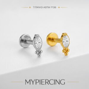 Labret Navete Con Zirconia e 3 Beads in Titanio ASTM F136