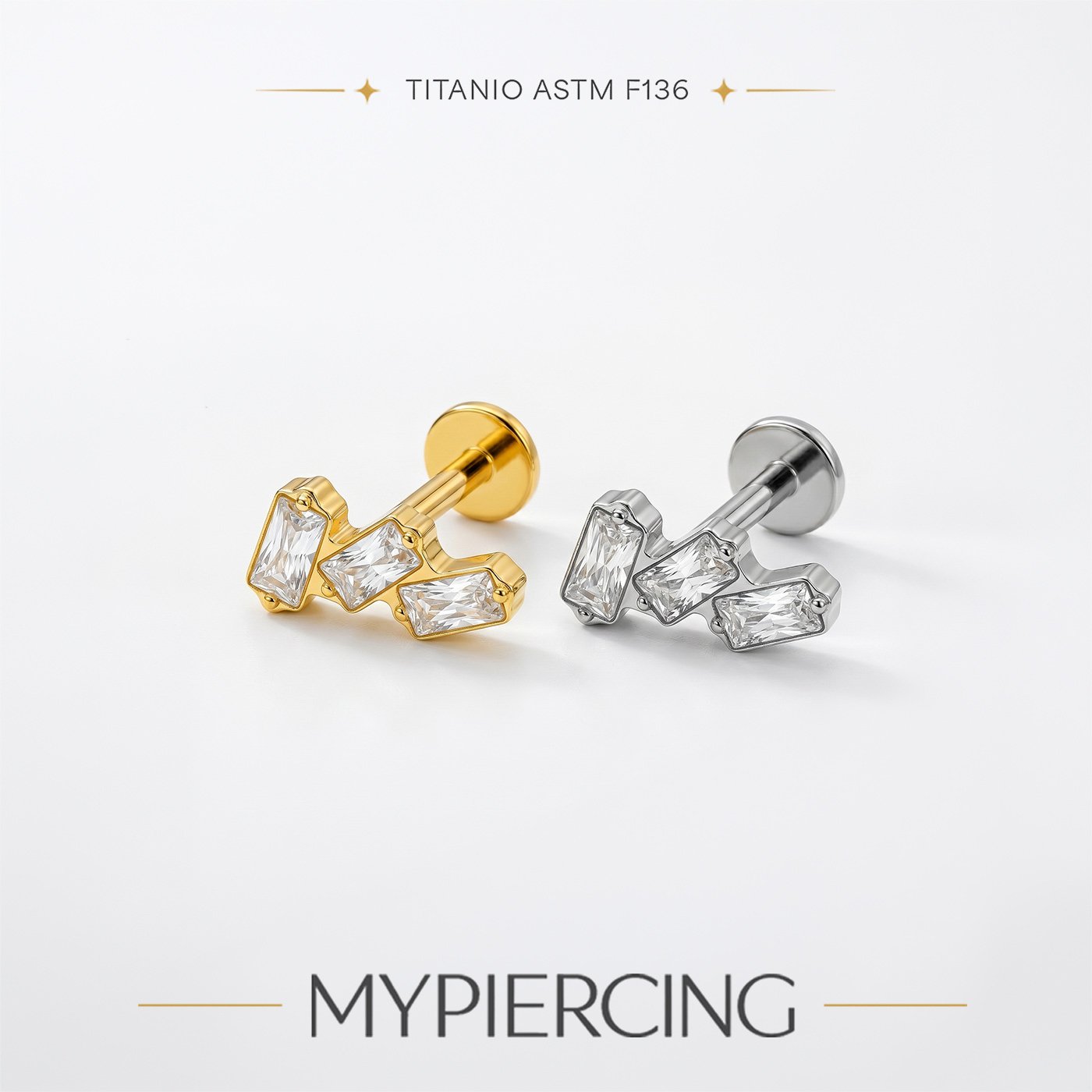 Labret Trio di Baguette in Titanio ASTM F136 - immagine 2