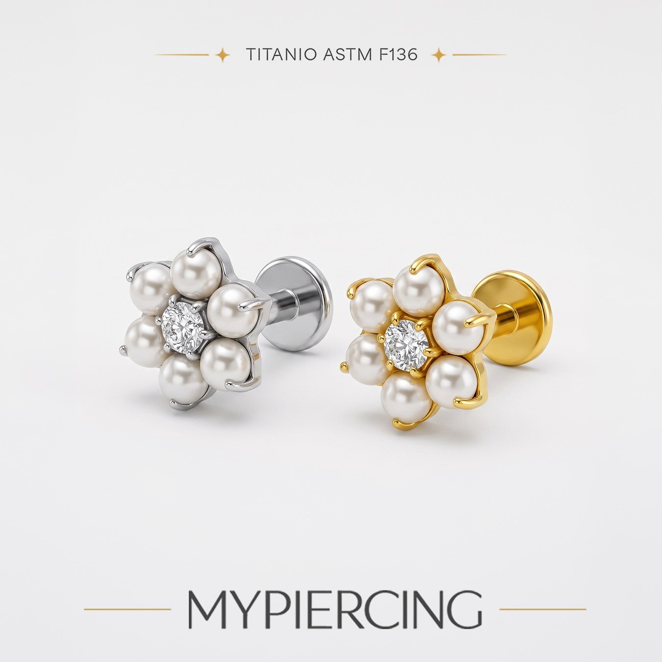 Labret Fiore di Perla in Titanio ASTM F136 - immagine 2