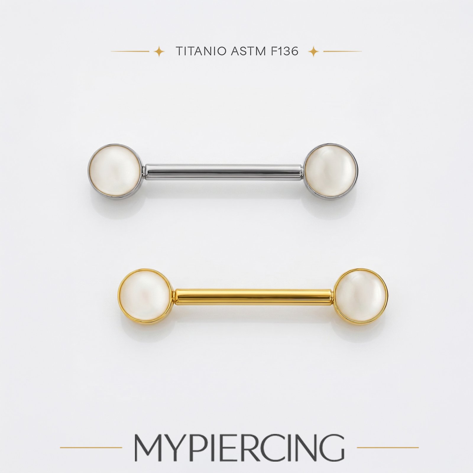 Barbell Flat Di Titanio ASTM F136 Con Madreperle Push Pin - immagine 3