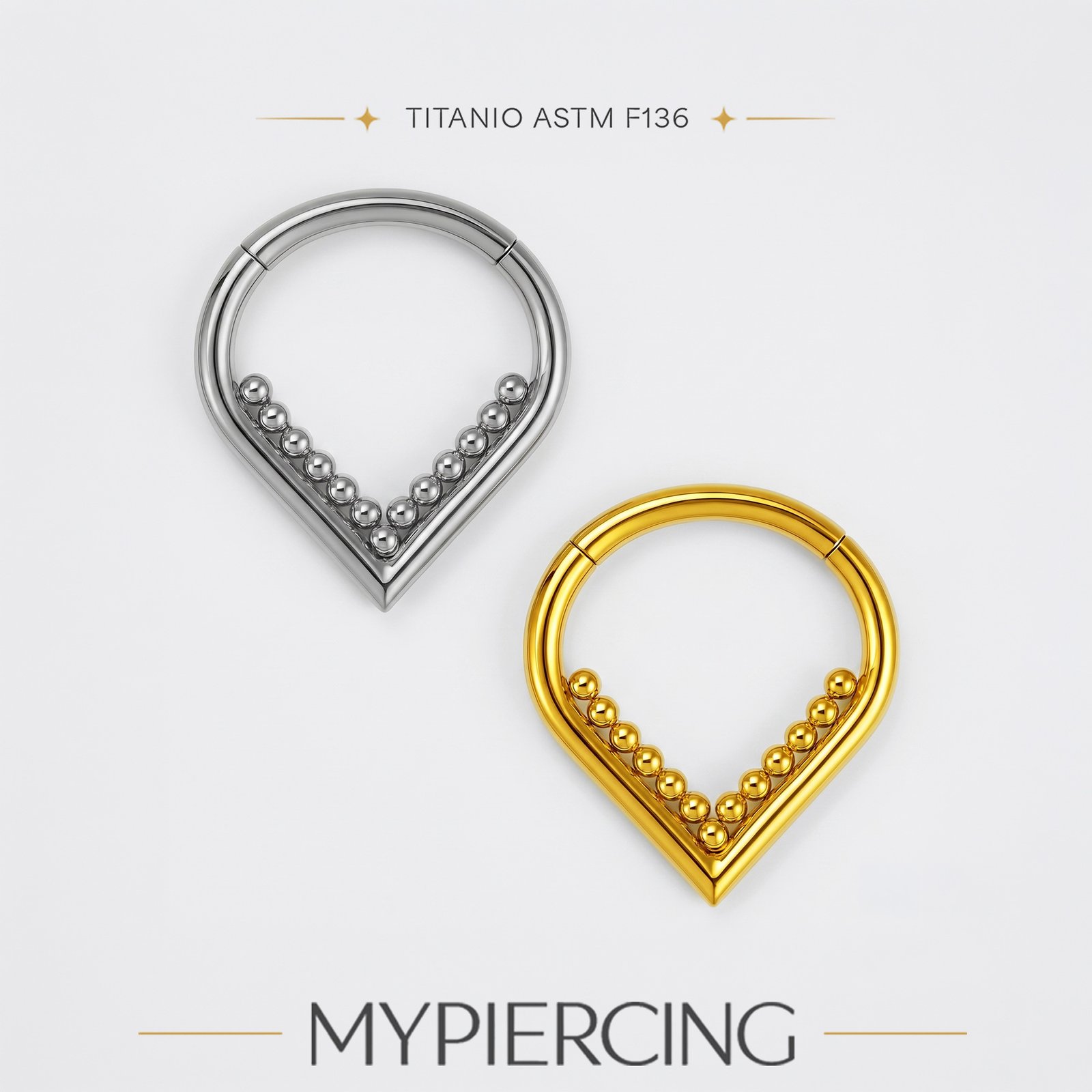 Anello Clicker V Liscio Beaded in Titanio ASTM F136 - immagine 4