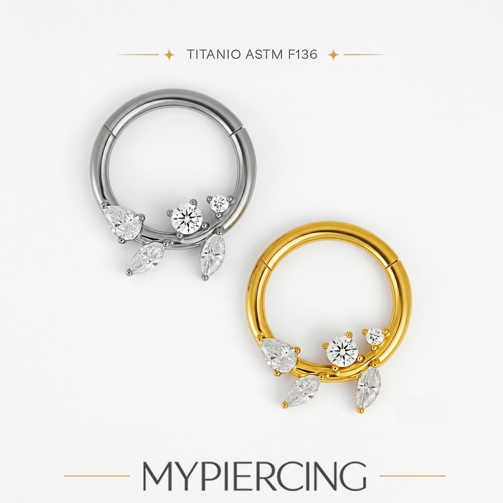 Anello Ramo Fiore Con Zirconi Di Titanio ASTM F136 - immagine 3
