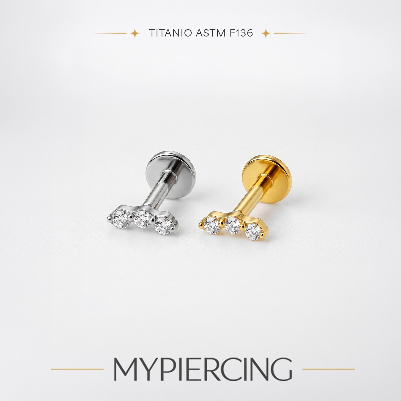 Labret di Titanio con 3 Zirconi Push Pin - immagine 3