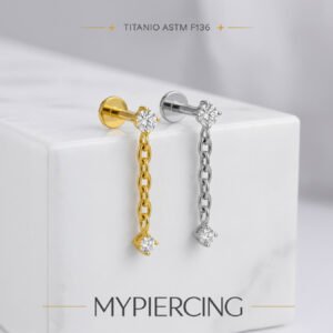 Labret Doppio Punto di Luce con catene di Titanio ASTM F136 Pin Push