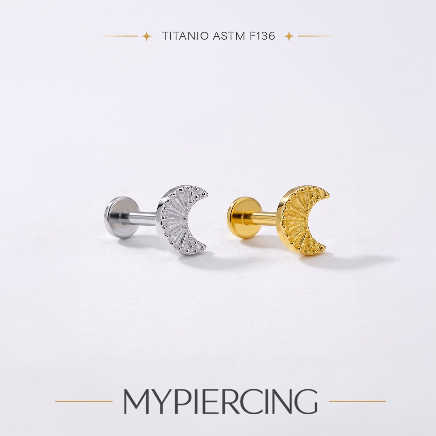 Labret Luna Piramide liscia di Titanio ASTM F136 - immagine 3