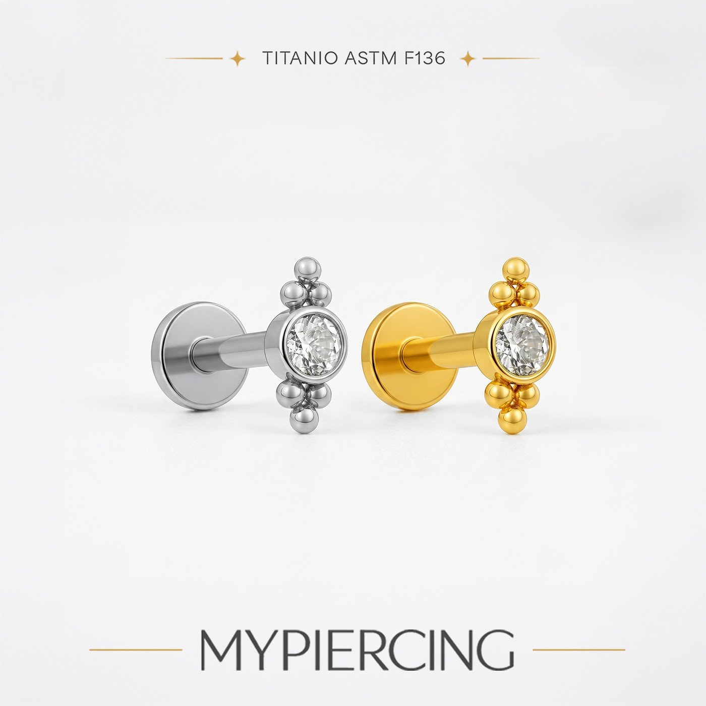 Labret Pietra con Trio di Beads in Titanio ASTM F136 - immagine 3