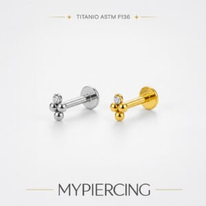 Labret con 3 Bead e 1 Zirconia in Titanio ASTM F136 Pin Push