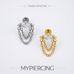 Labret Baguette di Zirconia con Catene in Titanio ASTM F136 Push Pin