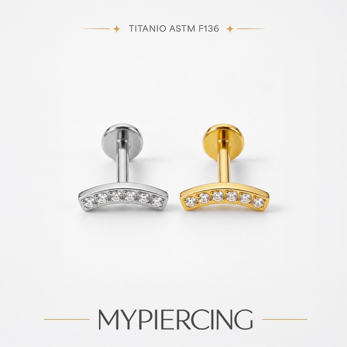 Labret Mini Cluster 6 Zirconi in Titanio ASTM F136 - immagine 3