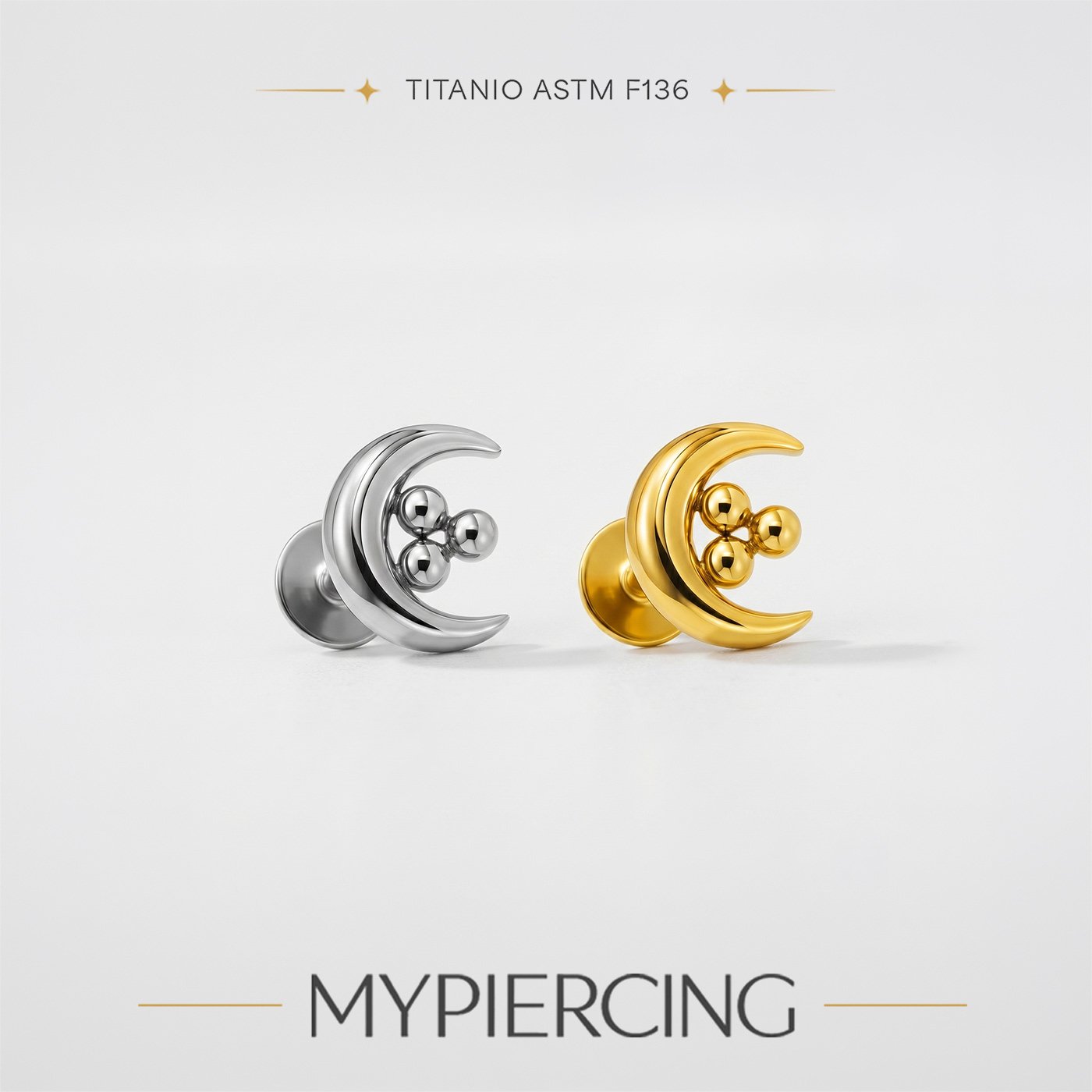 Labret Luna Piena con Beads in Titanio ASTM F136 Pin Push - immagine 3