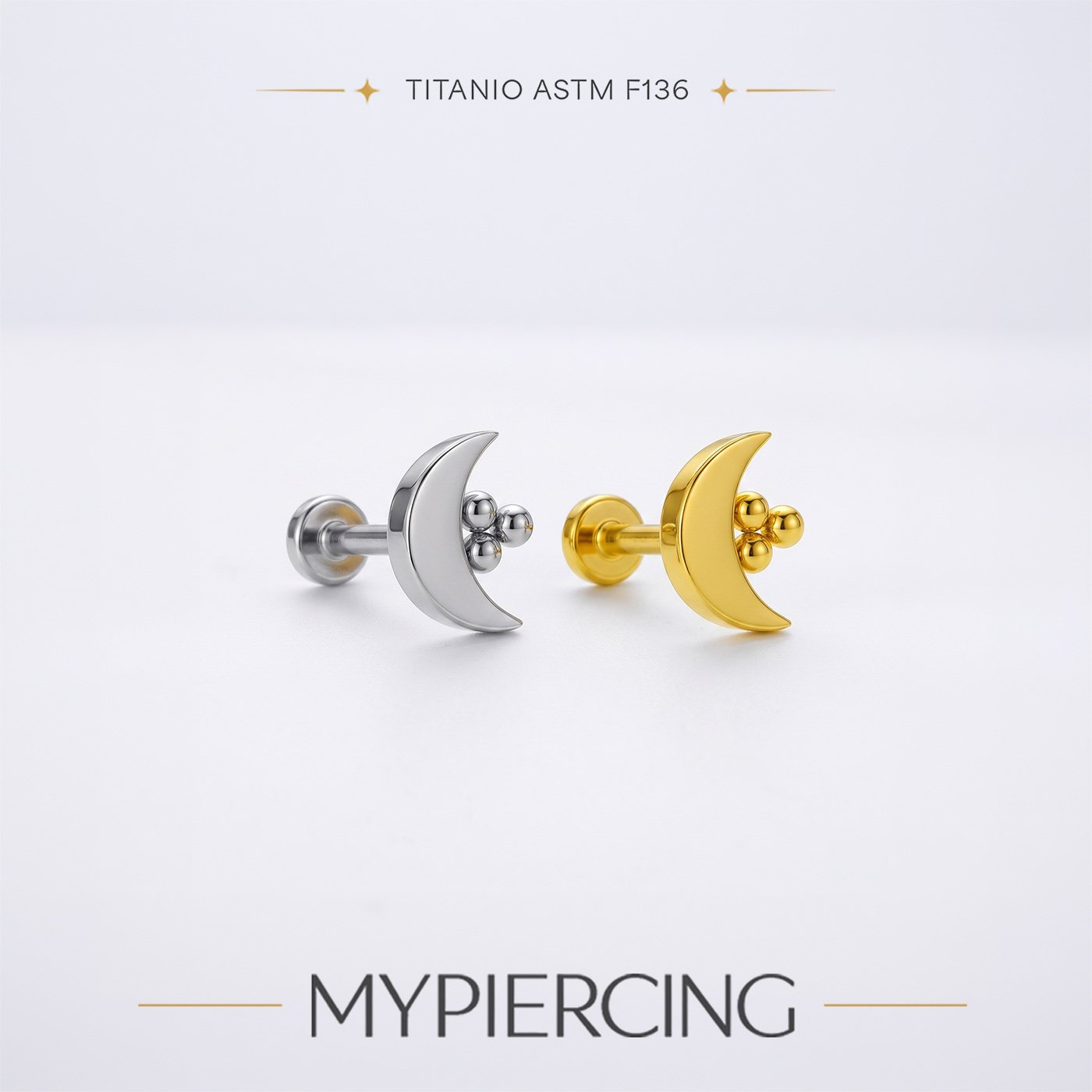 Labret Luna con Beads di Titanio ASTM F136 Push Pin - immagine 2