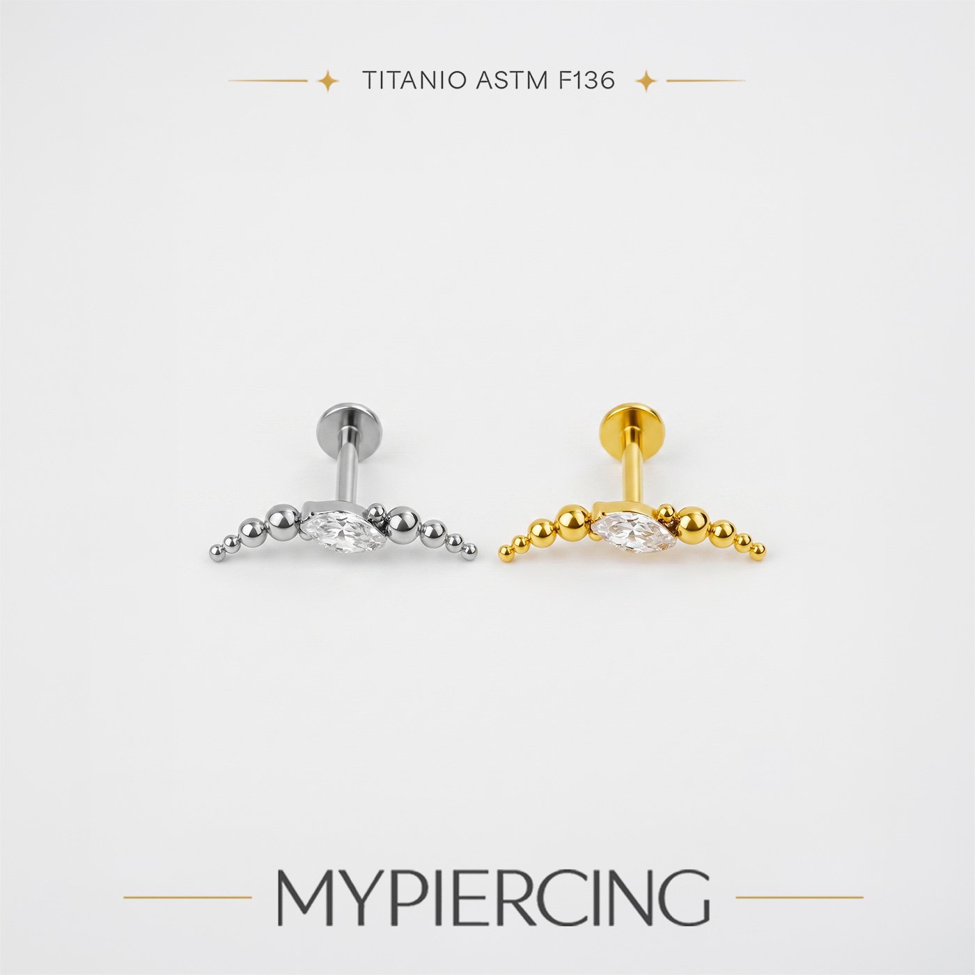 Labret Cluster di Beads con Navette in Titanio ASTM F136 - immagine 3